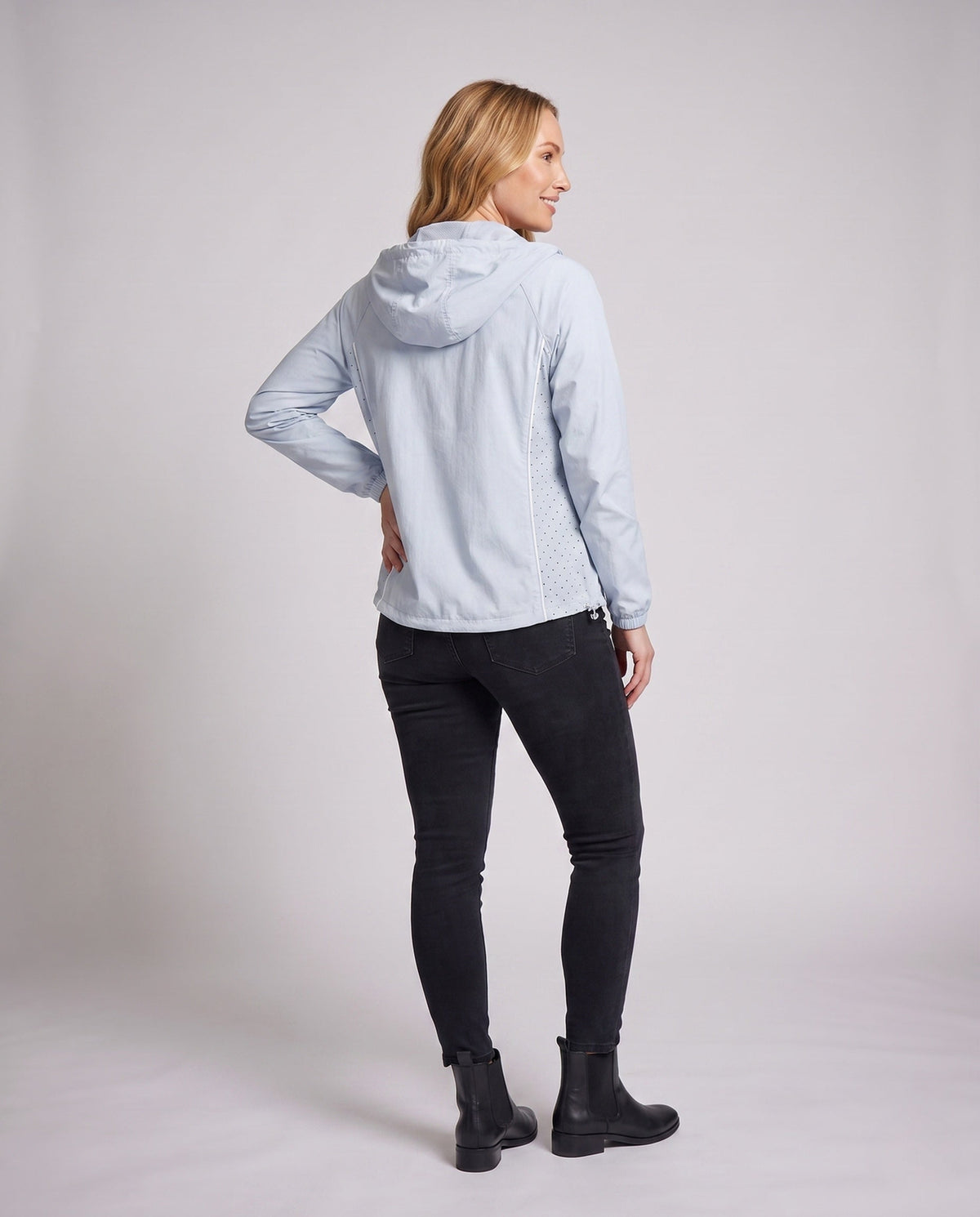 Women's nan multifunctional running and travel jacket with integrated face shield and ventilation perforations All Fashion - back view