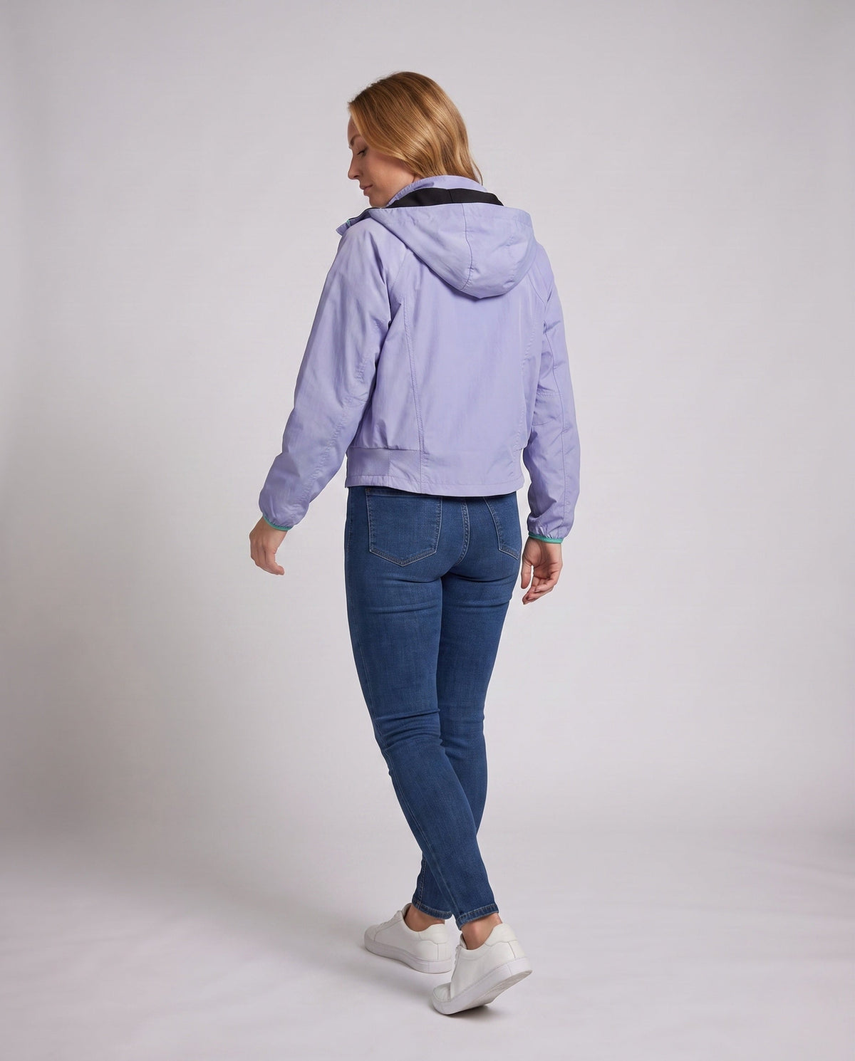 Women nan ultralight hooded outdoor jacket, packable with two-way zipper and elastic cuffs All Fashion - back view