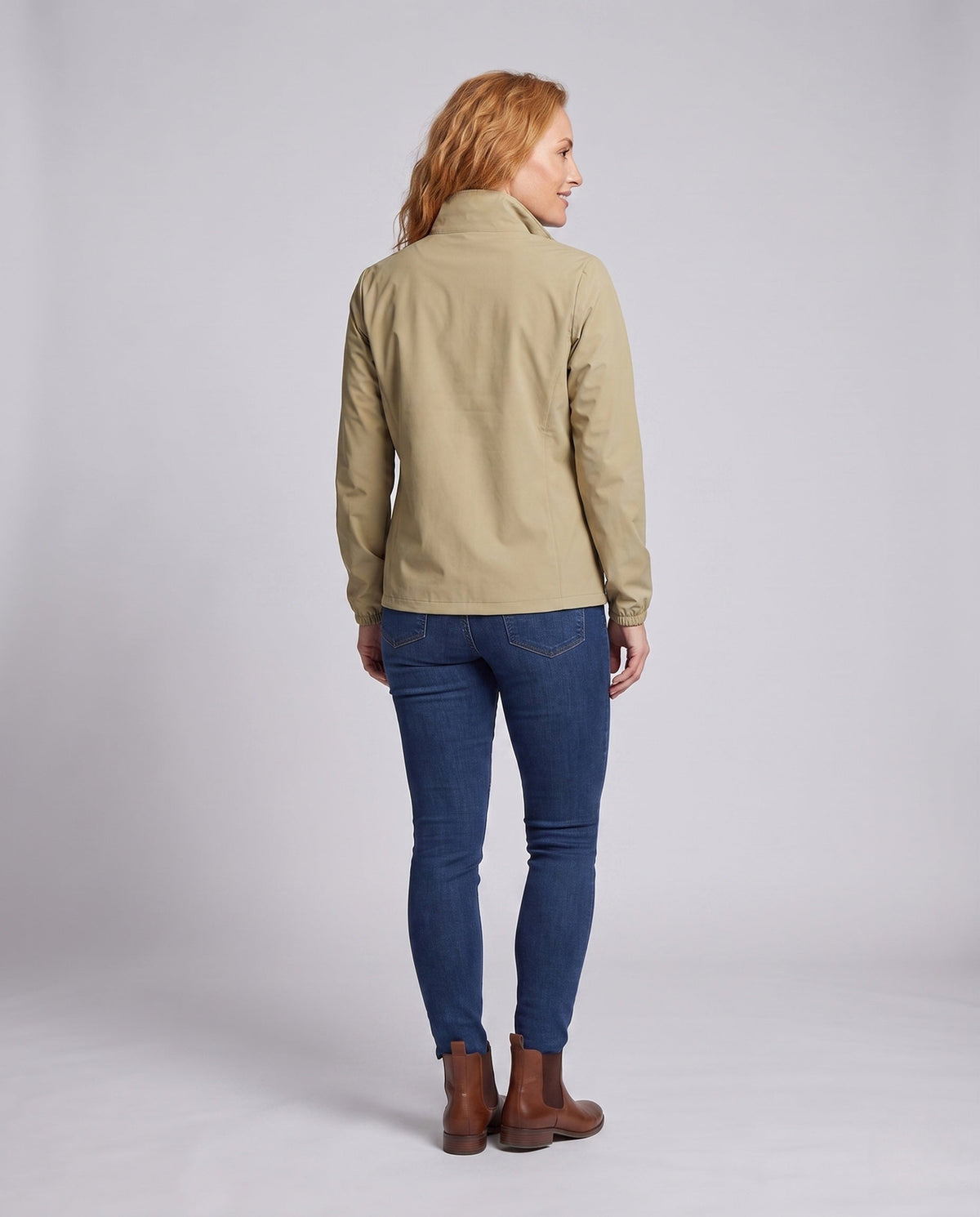 Women's ultra-light travel jacket with stand-up collar, concealed zipper and two zippered pockets All Fashion - back view