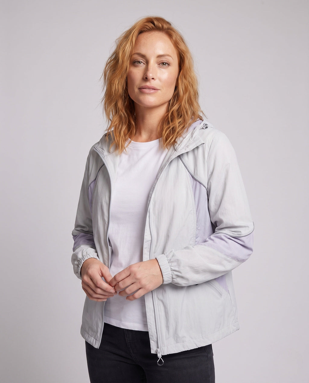 Women's nan ultra-light hiking and everyday jacket with hood, pack function and reflective piping All Fashion - upper body view