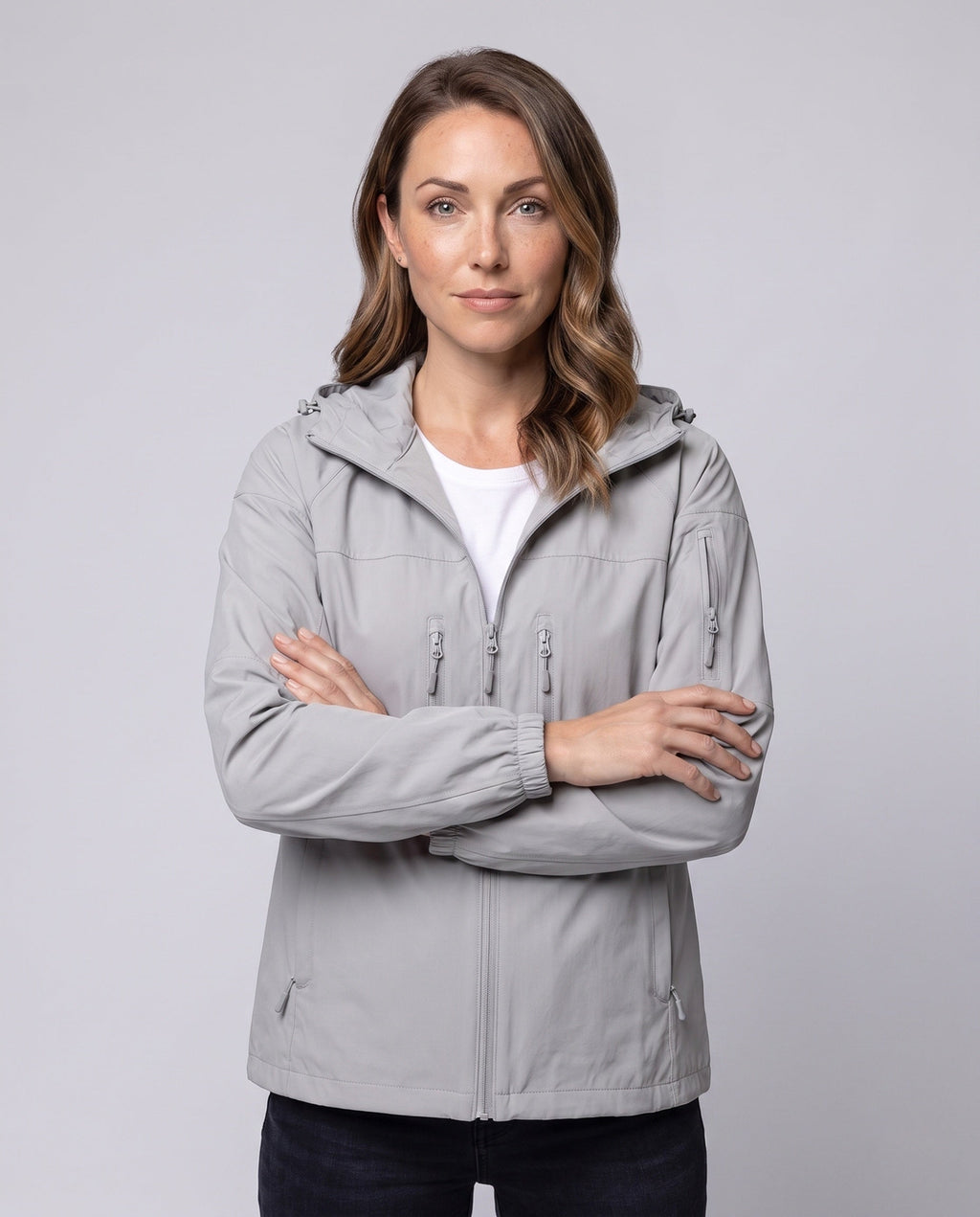 Unisex nan functional travel and trekking jacket with hood, breathable lightweight material and concealed zip pockets All Fashion - upper body view
