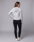 Unisex hooded sun protection jacket with extended visor brim, high stand collar and thumb holes All Fashion - back view