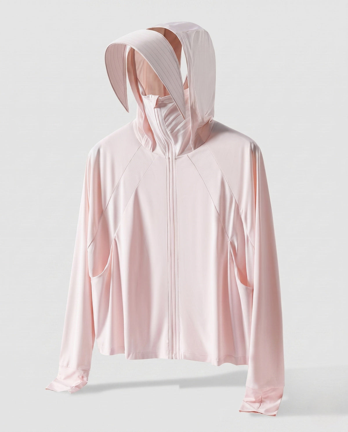 Unisex hooded sun protection jacket with extended visor brim, high stand collar and thumb holes All Fashion - product shot