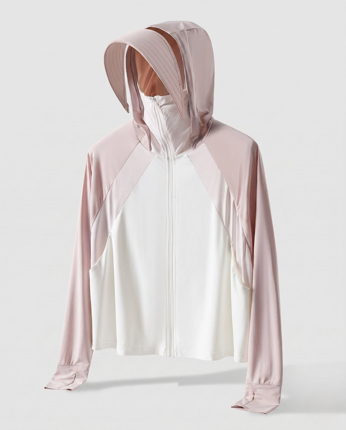 Unisex hooded sun protection jacket with extended visor brim, high stand collar and thumb holes All Fashion - product shot