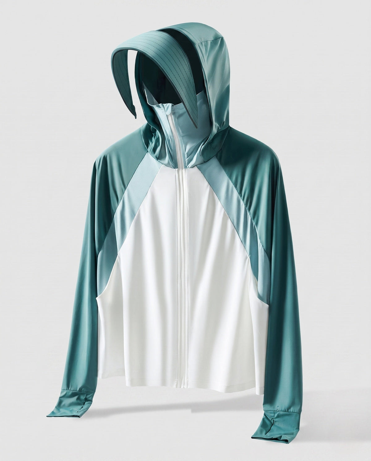 Unisex hooded sun protection jacket with extended visor brim, high stand collar and thumb holes All Fashion - product shot