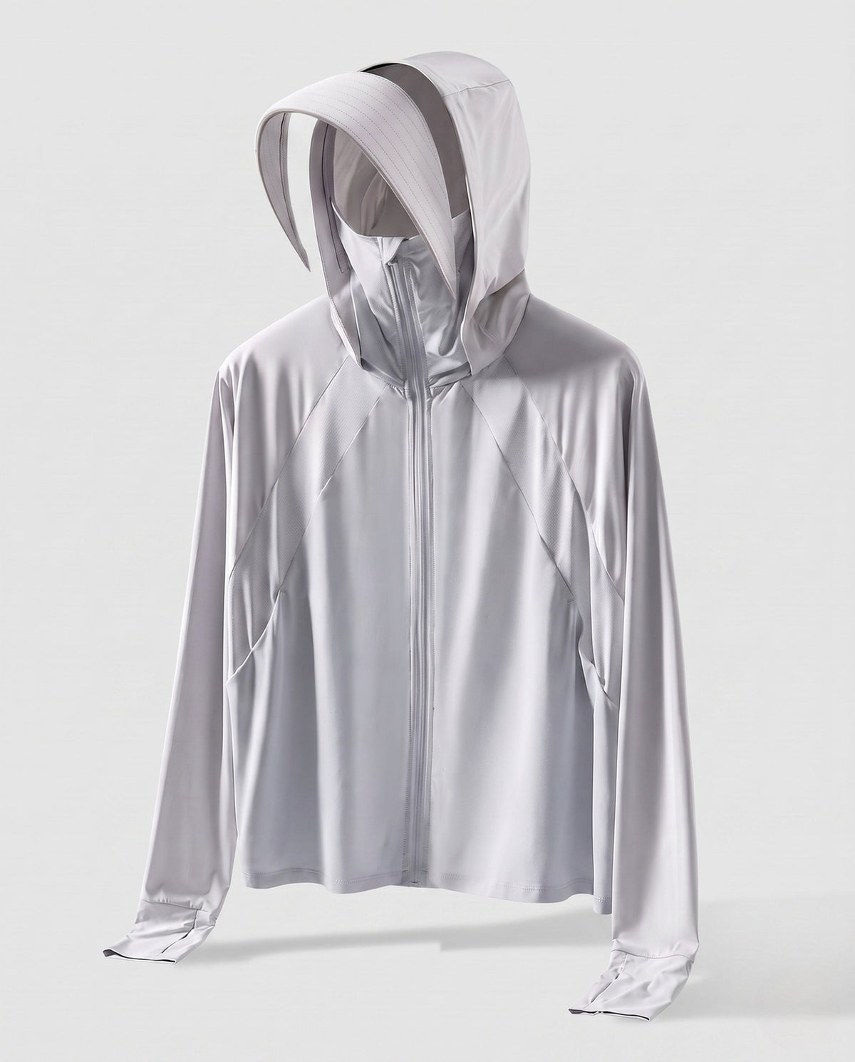 Unisex hooded sun protection jacket with extended visor brim, high stand collar and thumb holes All Fashion - product shot