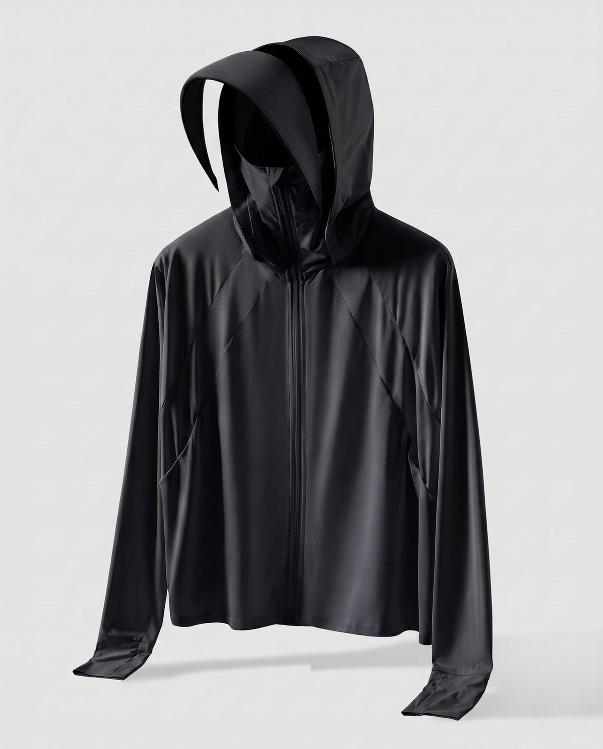 Unisex hooded sun protection jacket with extended visor brim, high stand collar and thumb holes All Fashion - product shot