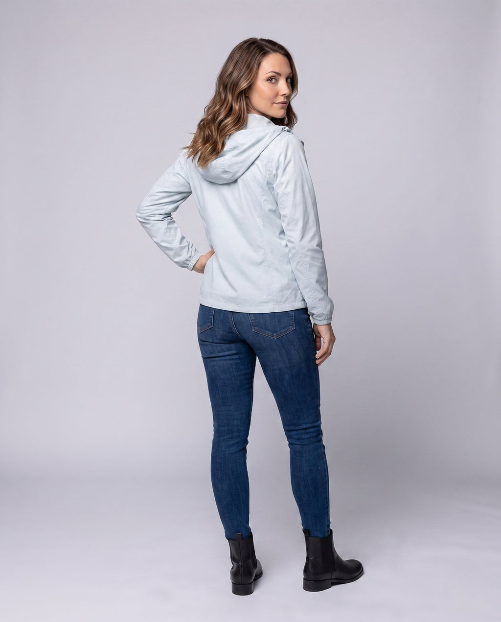 Unisex nan lightweight hooded outdoor jacket with water-repellent DWR coating and adjustable hem All Fashion - back view
