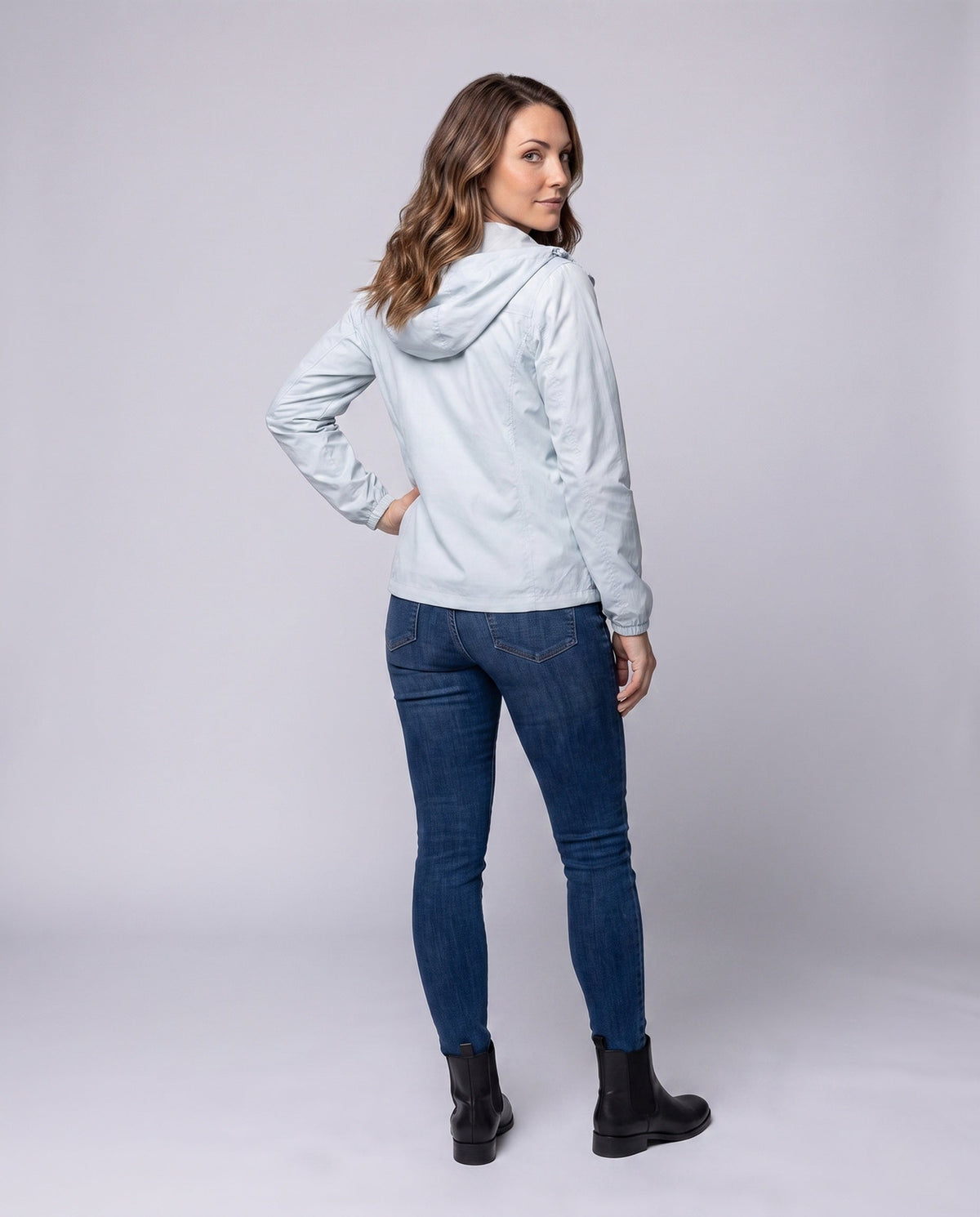 Unisex nan lightweight hooded outdoor jacket with water-repellent DWR coating and adjustable hem All Fashion - back view