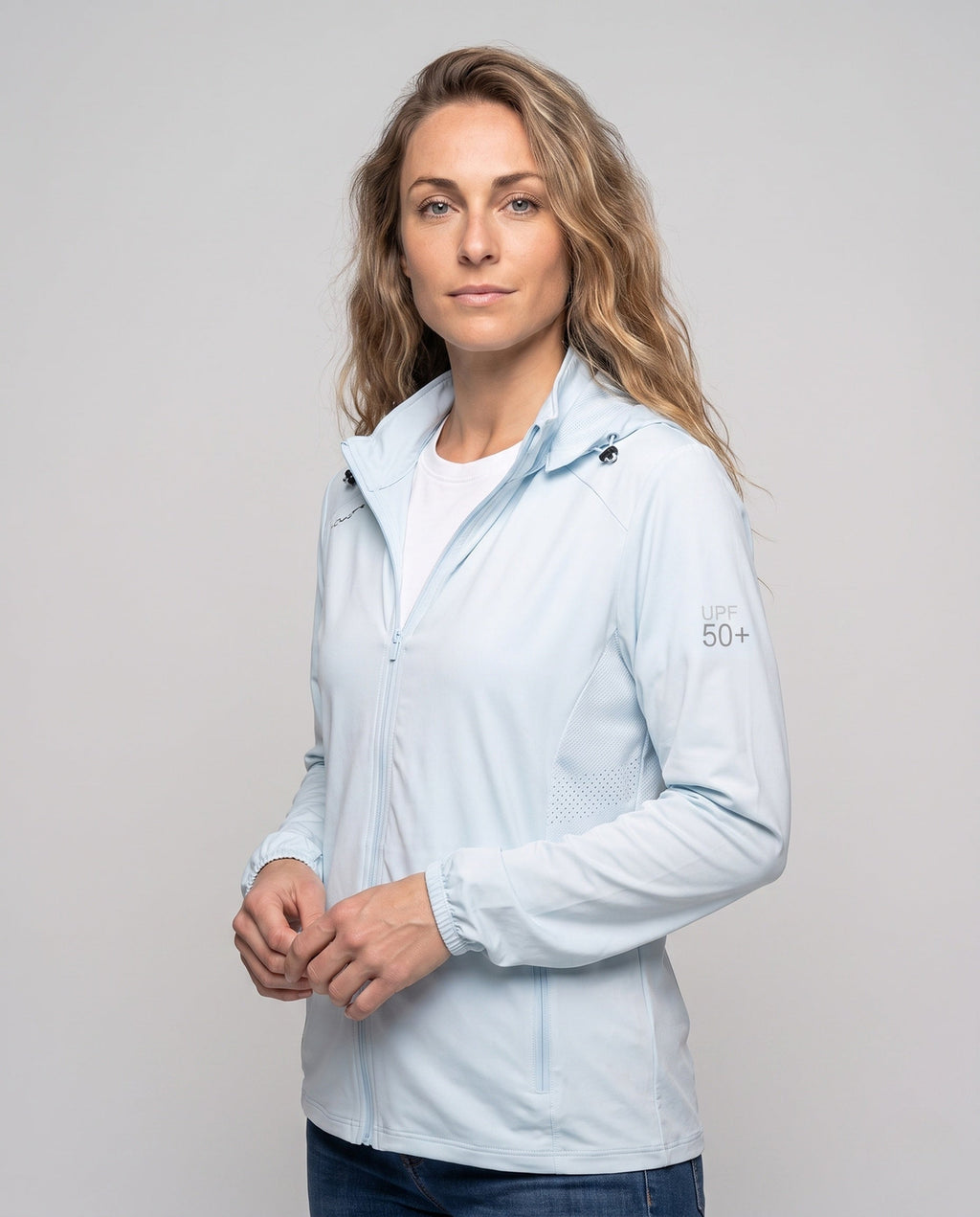 Unisex nan lightweight UV protection hoodie jacket with full zipper All Fashion - upper body view