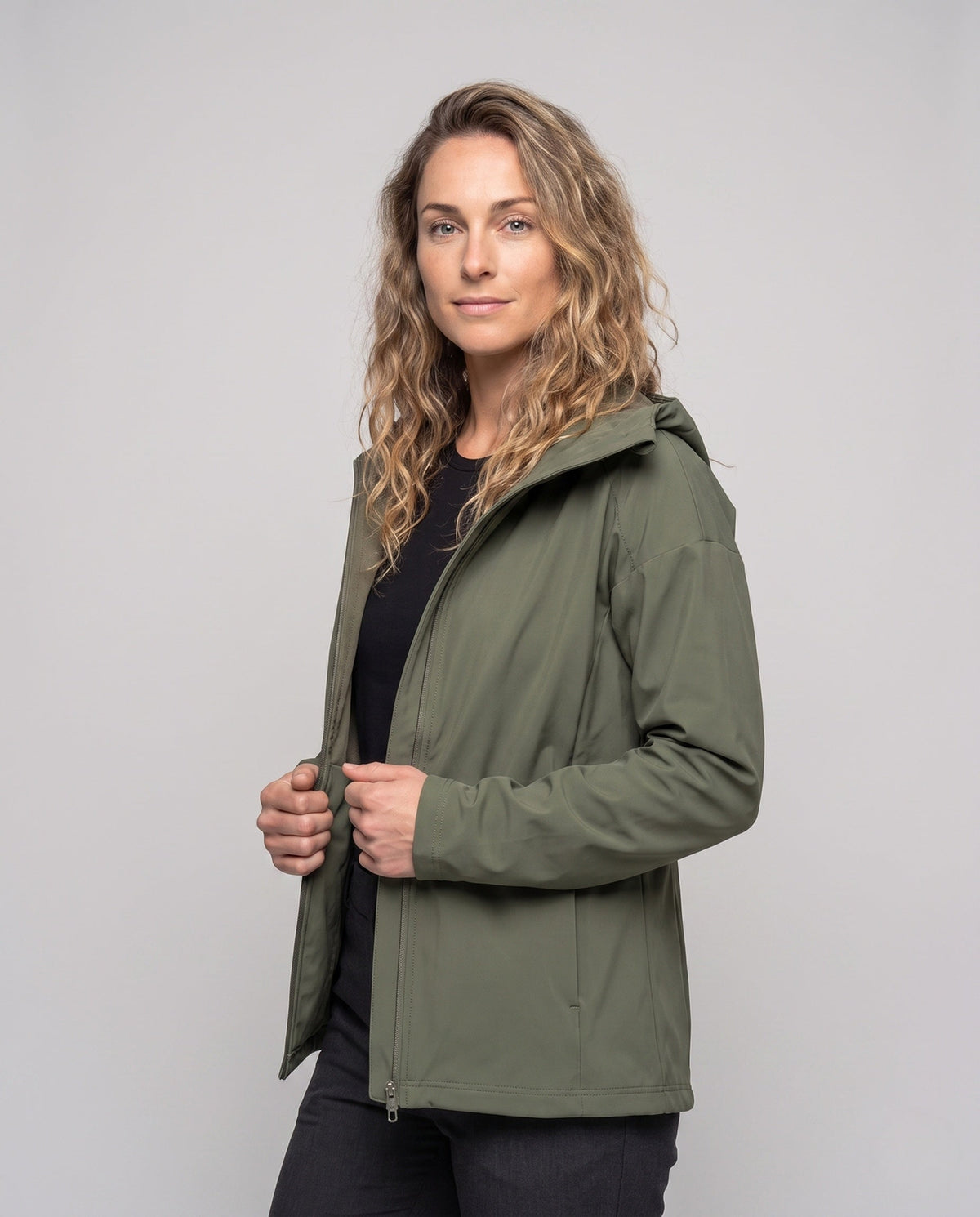 Unisex nan lightweight water-repellent hooded jacket with breathable softshell and concealed zipper All Fashion - upper body view