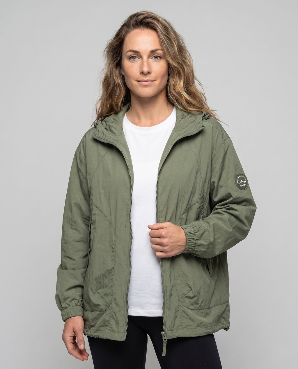 Unisex nan lightweight windproof hooded jacket in oversized cut with adjustable hem All Fashion - upper body view