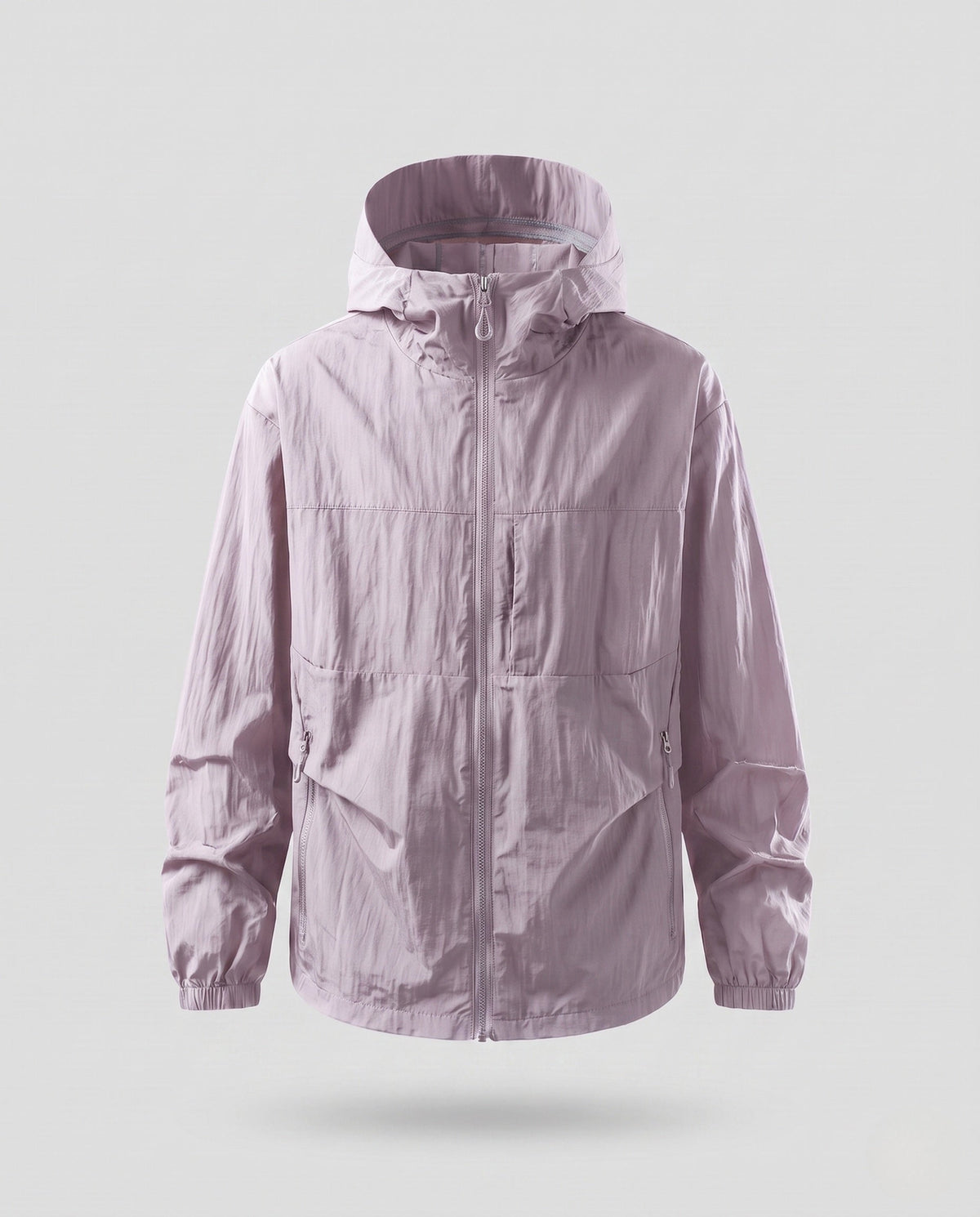 Unisex nan minimalist all-weather outdoor jacket with hood, windproof material, concealed zip pockets, and elastic hem All Fashion - product shot