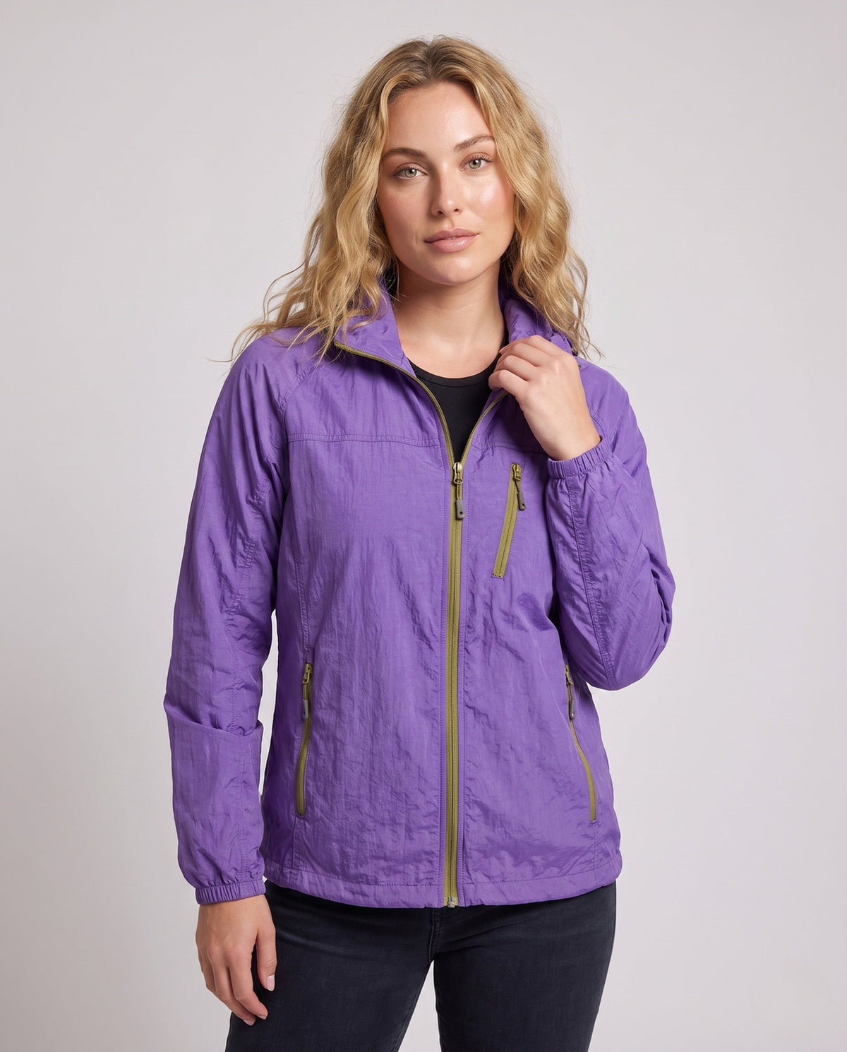Unisex nan ultralight hoodie jacket with pack function, wind and water-repellent DWR coating and zippered pockets All Fashion - upper body view