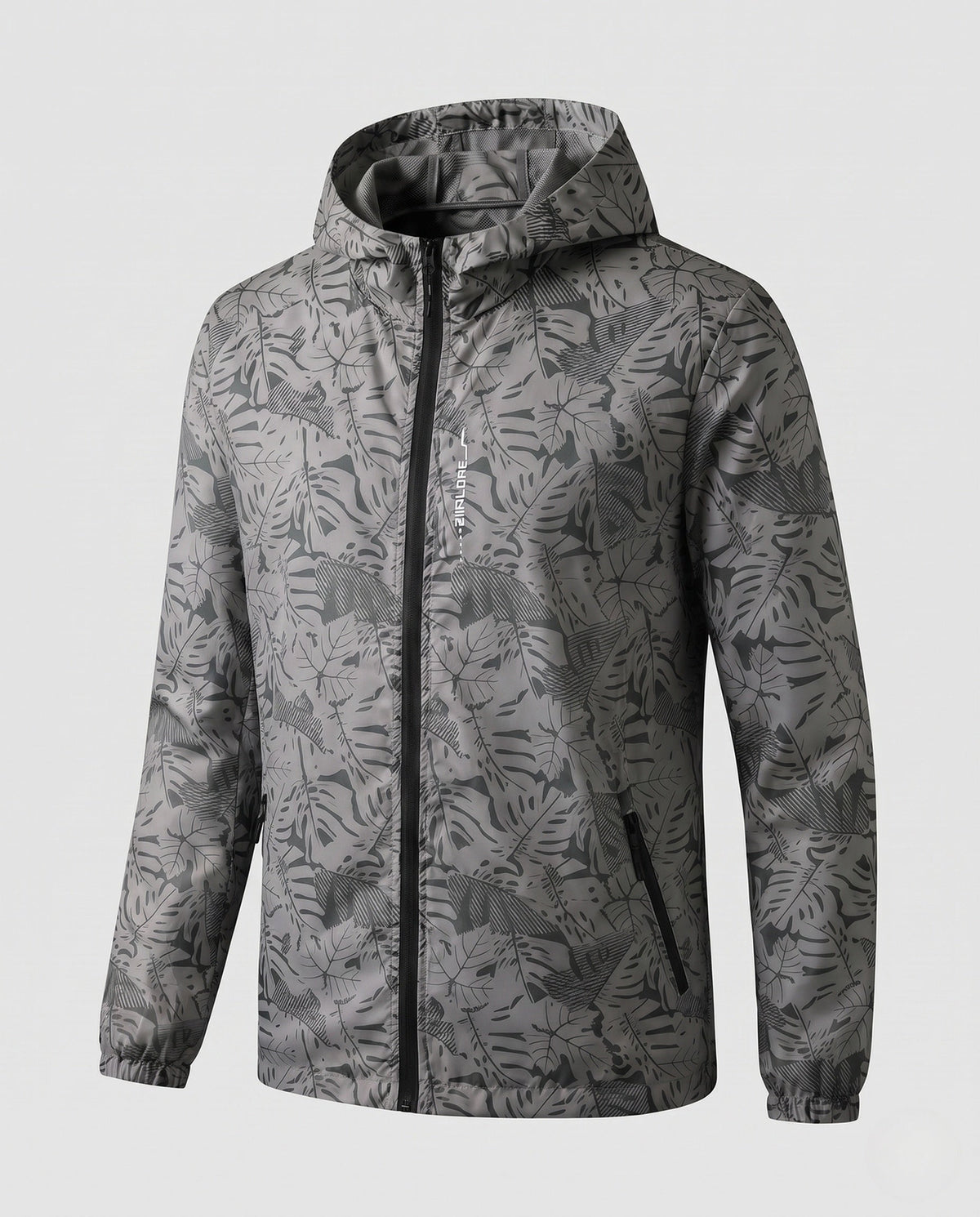 Unisex nan ultralight tropical leaf pattern hooded windbreaker with concealed pockets and packing function All Fashion - product shot