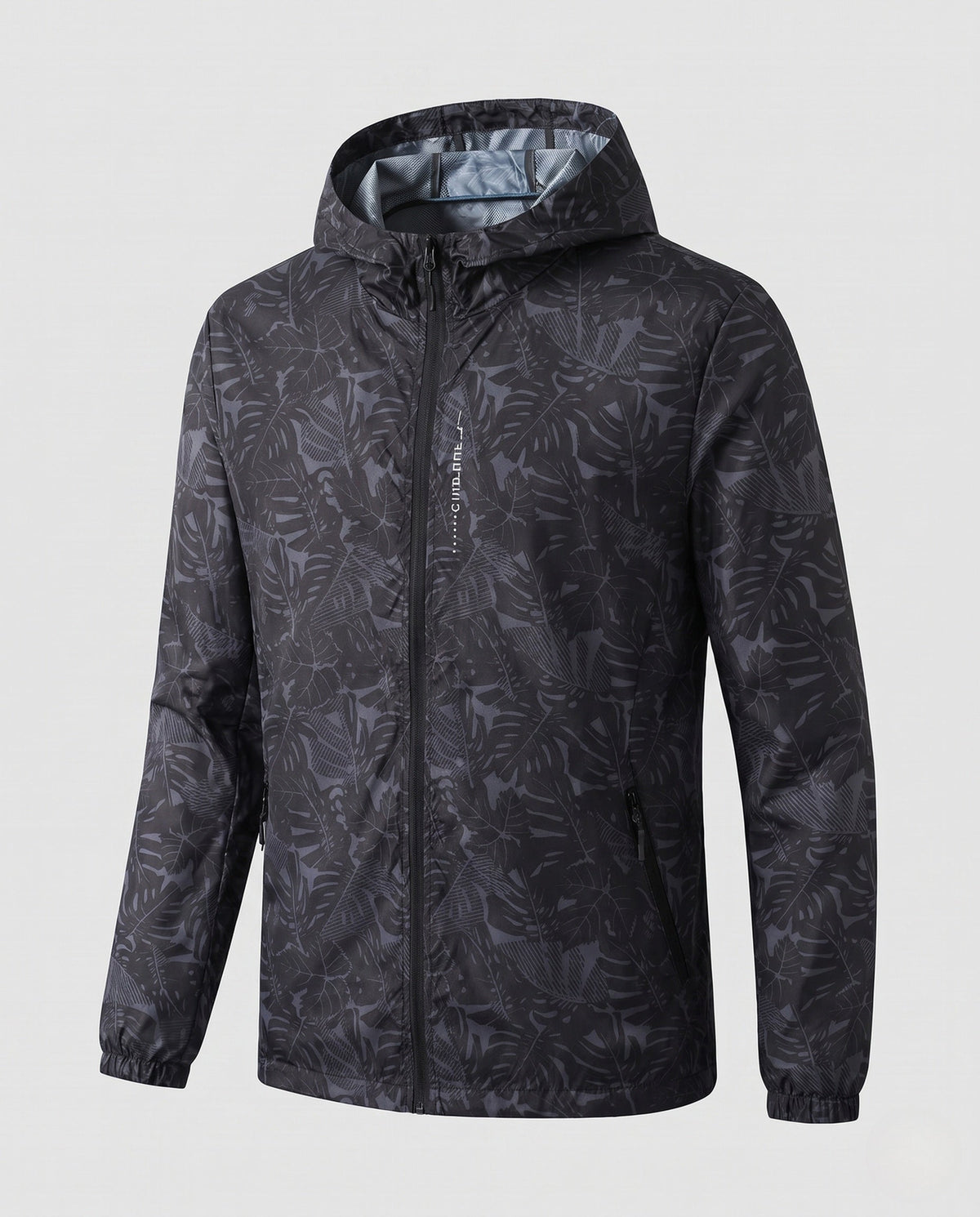 Unisex nan ultralight tropical leaf pattern hooded windbreaker with concealed pockets and packing function All Fashion - product shot