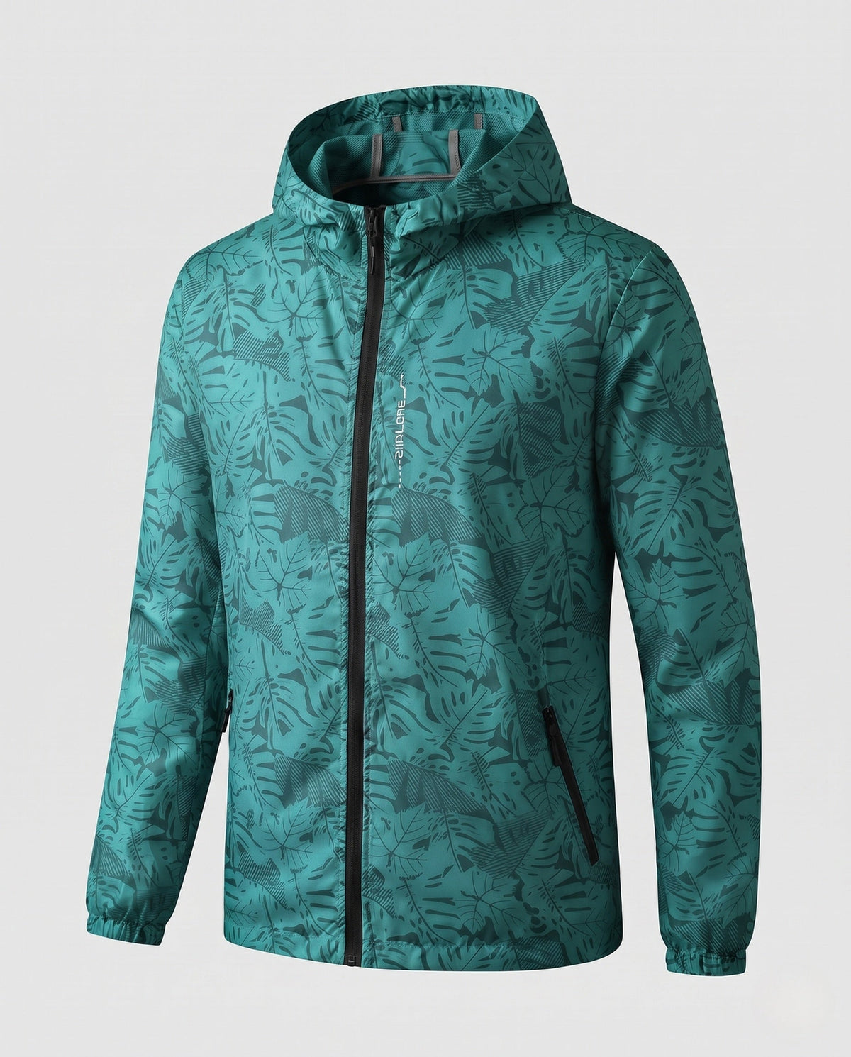 Unisex nan ultralight tropical leaf pattern hooded windbreaker with concealed pockets and packing function All Fashion - product shot