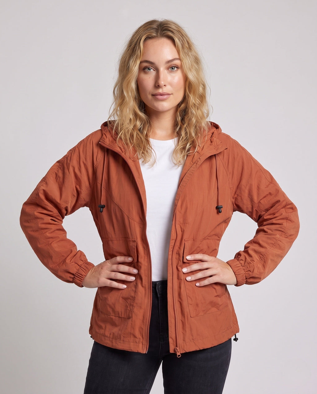 Unisex nan ultra-light windbreaker with adjustable hood, large cargo pockets, and breathable mesh inserts All Fashion - upper body view