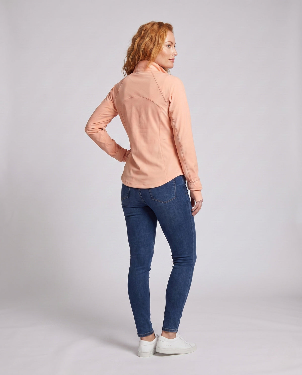 Women's nano lightweight breathable running jacket with stand-up collar and zip pockets All Fashion - back view