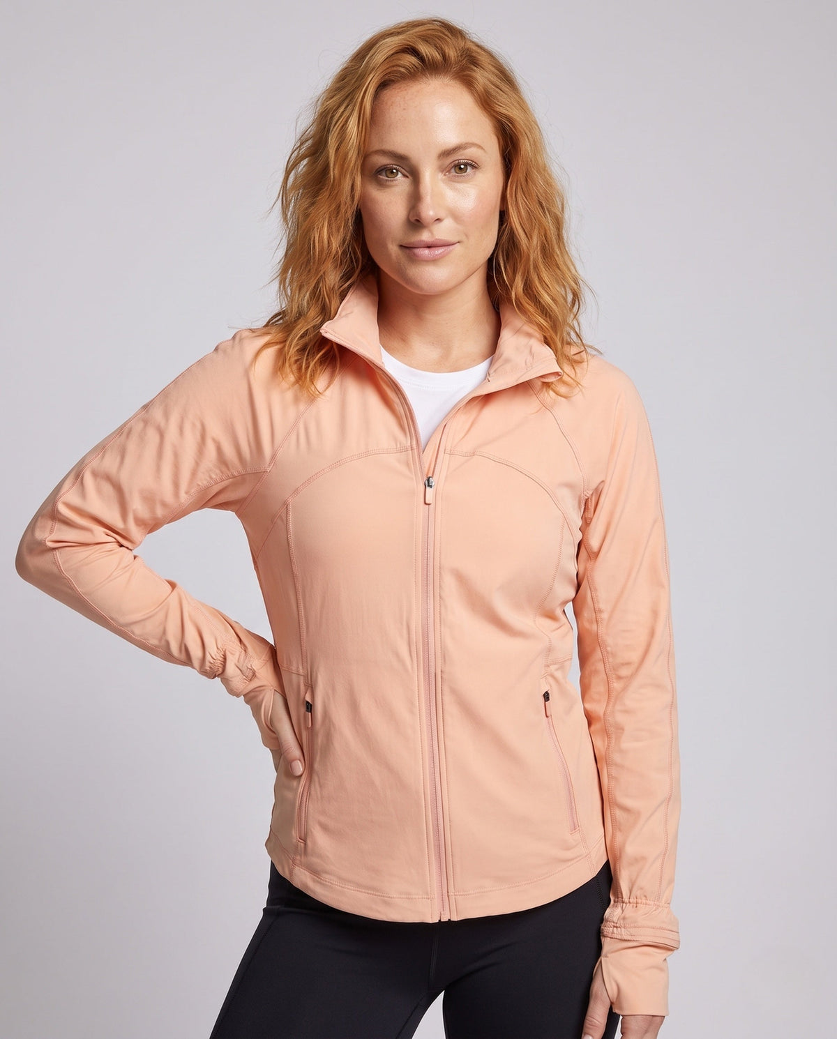 Women's nano lightweight breathable running jacket with stand-up collar and zip pockets All Fashion - upper body view