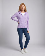 Women's lightweight functional hooded jacket with honeycomb structure, mesh inner lining, side zipper pockets, and thumb holes All Fashion - front view