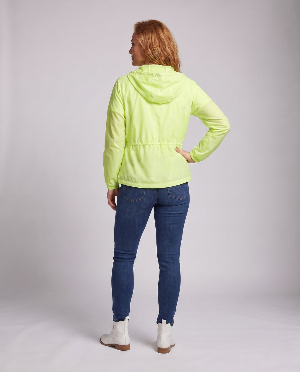 Women's lightweight hooded protection jacket with waist drawstring and elastic cuffs All Fashion - back view