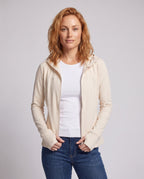 Women's lightweight hooded jacket with zipper and integrated thumb holes All Fashion - upper body view