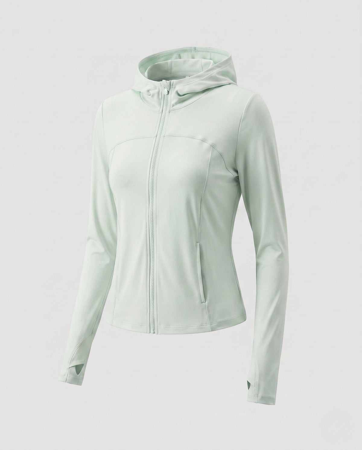 Women's lightweight hooded jacket with zipper and integrated thumb holes All Fashion - product shot