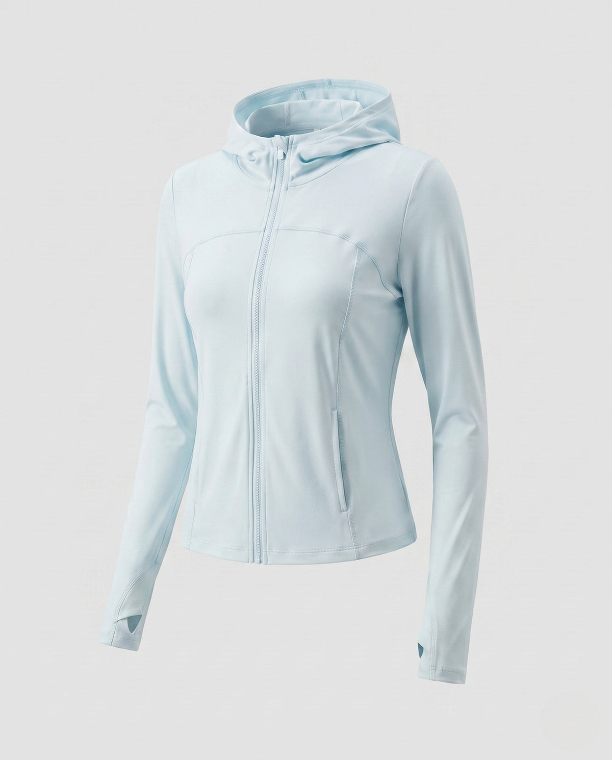 Women's lightweight hooded jacket with zipper and integrated thumb holes All Fashion - product shot