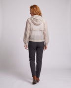 Women's lightweight short jacket in cargo style with hood, balloon sleeves, and patched pockets All Fashion - back view