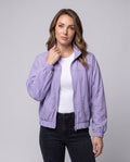 Women's light oversized short jacket with stand-up collar, elastic hem, and elbow-length sleeves All Fashion - upper body view
