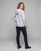 Women's travel-friendly hoodie jacket with hexagonal structure print, finely knitted microfiber finish, and elastic hem All Fashion - back view