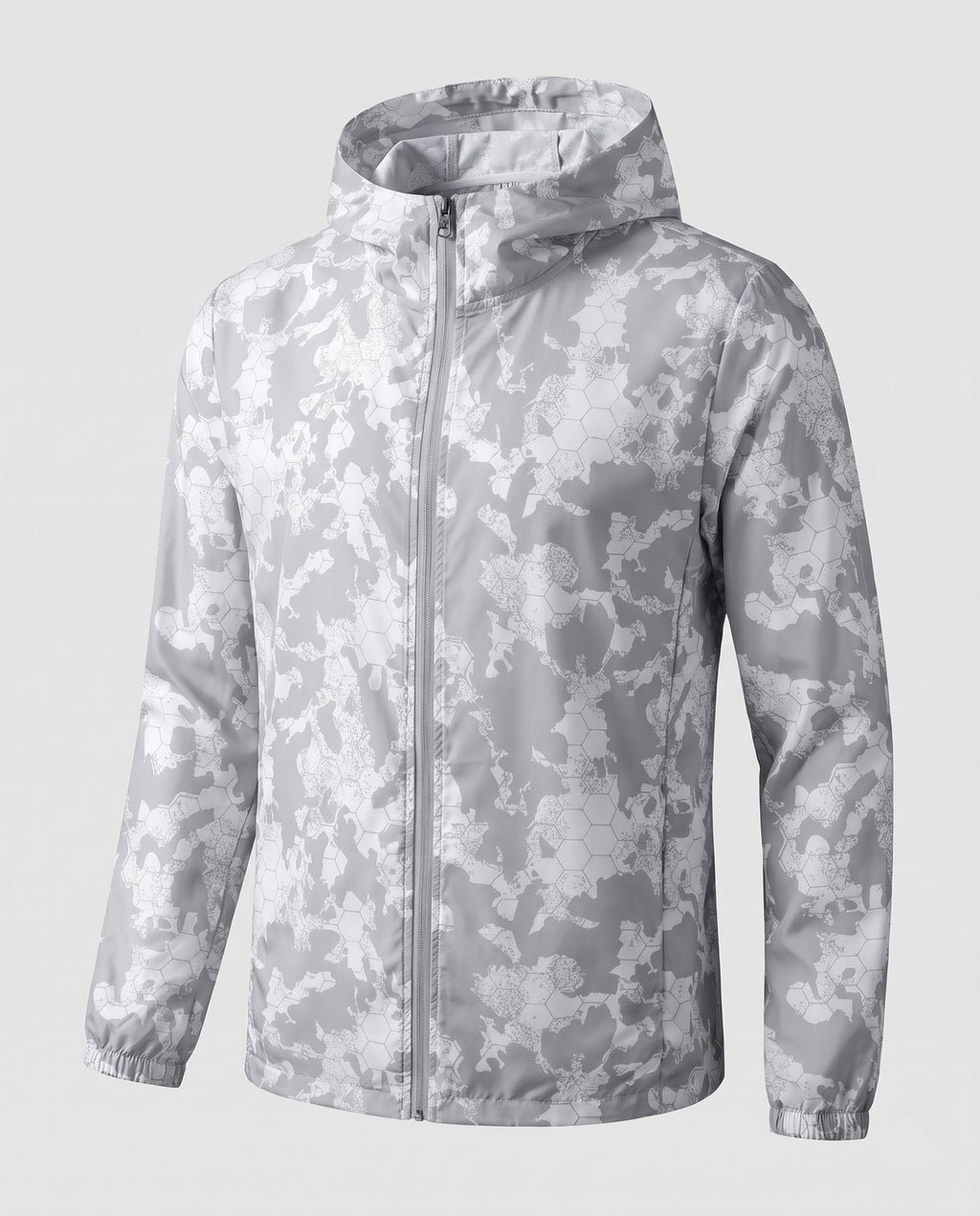 Women's travel-friendly hoodie jacket with hexagonal structure print, finely knitted microfiber finish, and elastic hem All Fashion - product shot