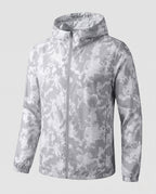 Women's travel-friendly hoodie jacket with hexagonal structure print, finely knitted microfiber finish, and elastic hem All Fashion - product shot