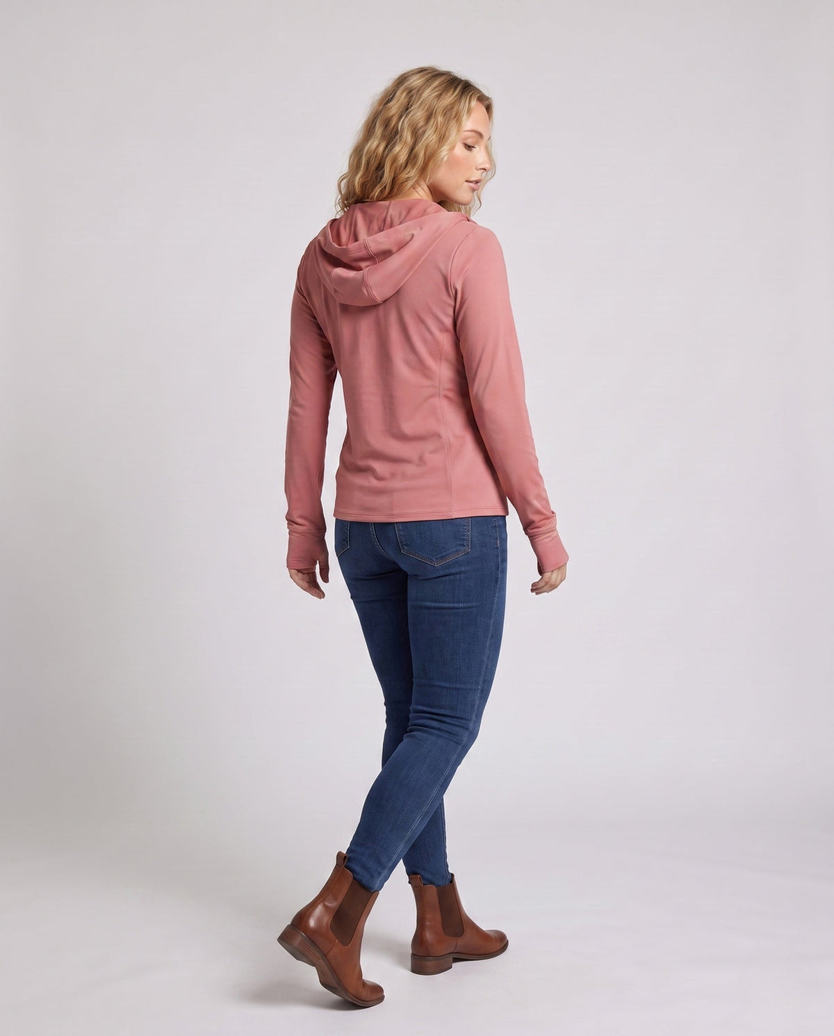 Women's ultra-light running hooded jacket with micro-perforated fabric, elastic hem, and slim fit All Fashion - back view