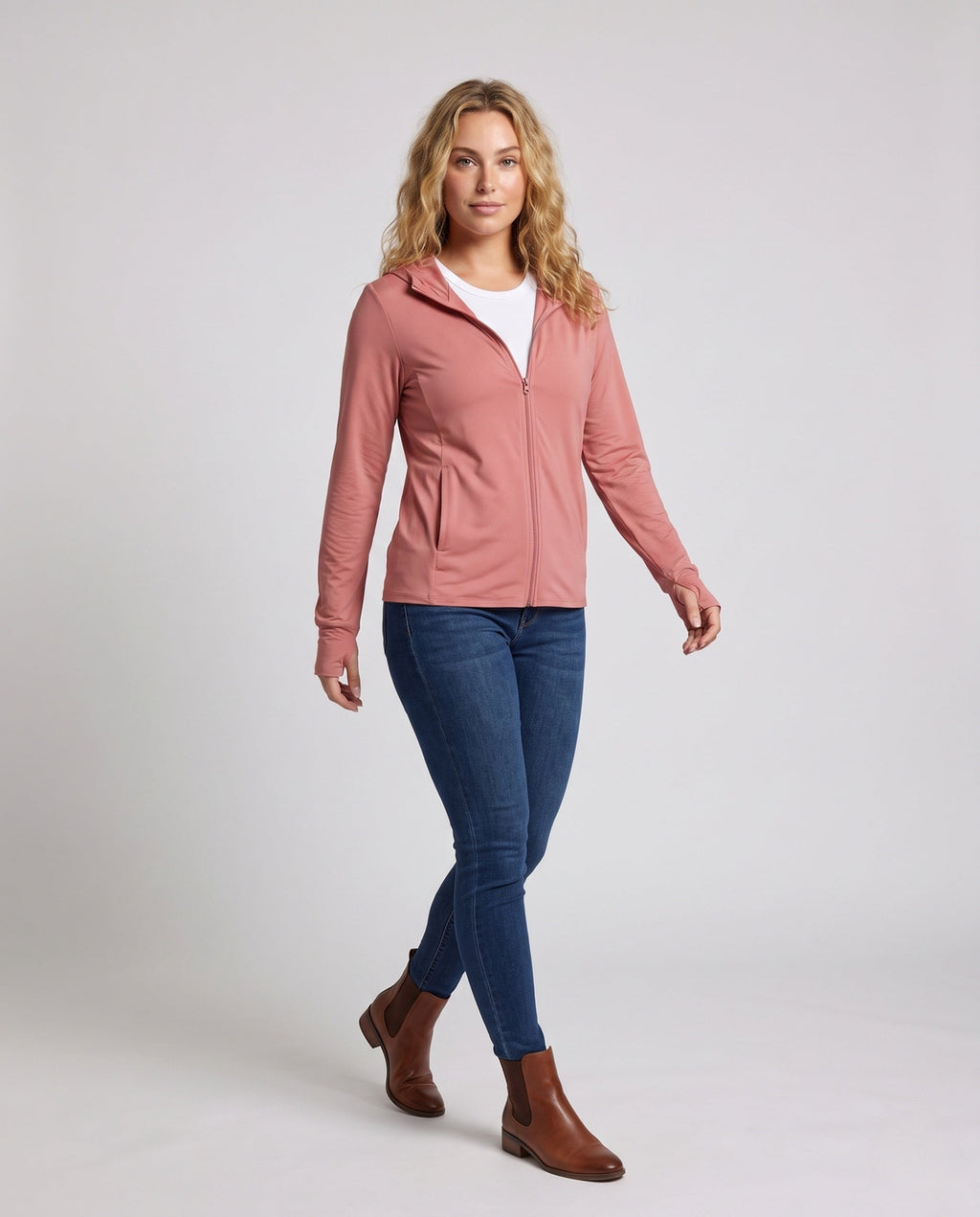 Women's ultra-light running hooded jacket with micro-perforated fabric, elastic hem, and slim fit All Fashion - front view