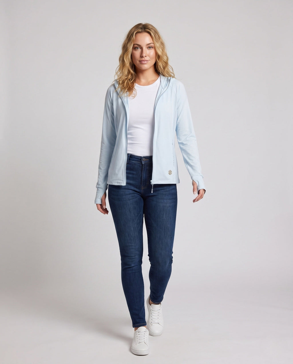 Women's nan ultra-light sun protection hoodie with zipper, breathable mesh inserts and thumbholes All Fashion - front view