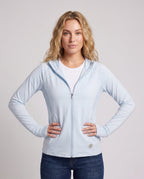 Women's nan ultra-light sun protection hoodie with zipper, breathable mesh inserts and thumbholes All Fashion - upper body view