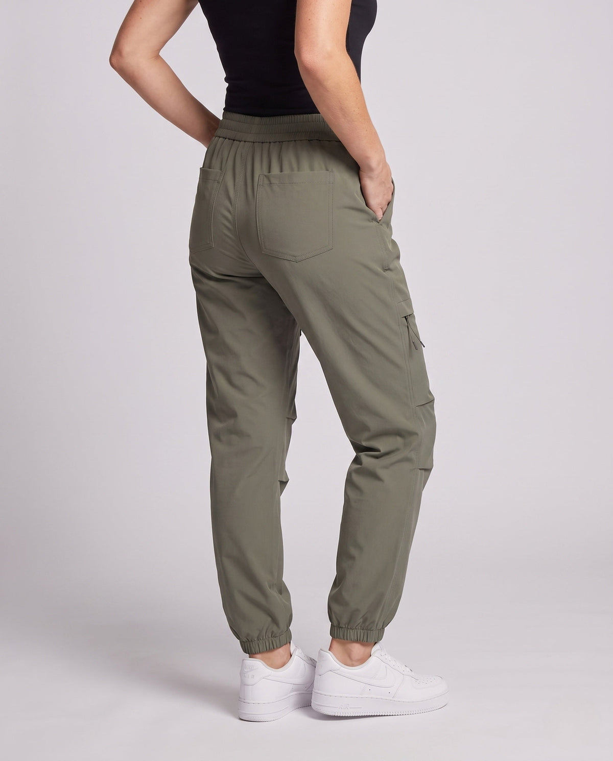 Women's comfortable and casual cargo pants with elastic waistband - lower body view