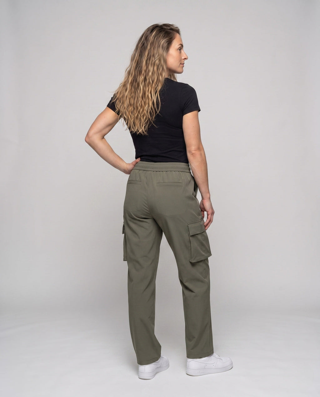 Women's Casual Cargo Pants with Practical Pockets - back view