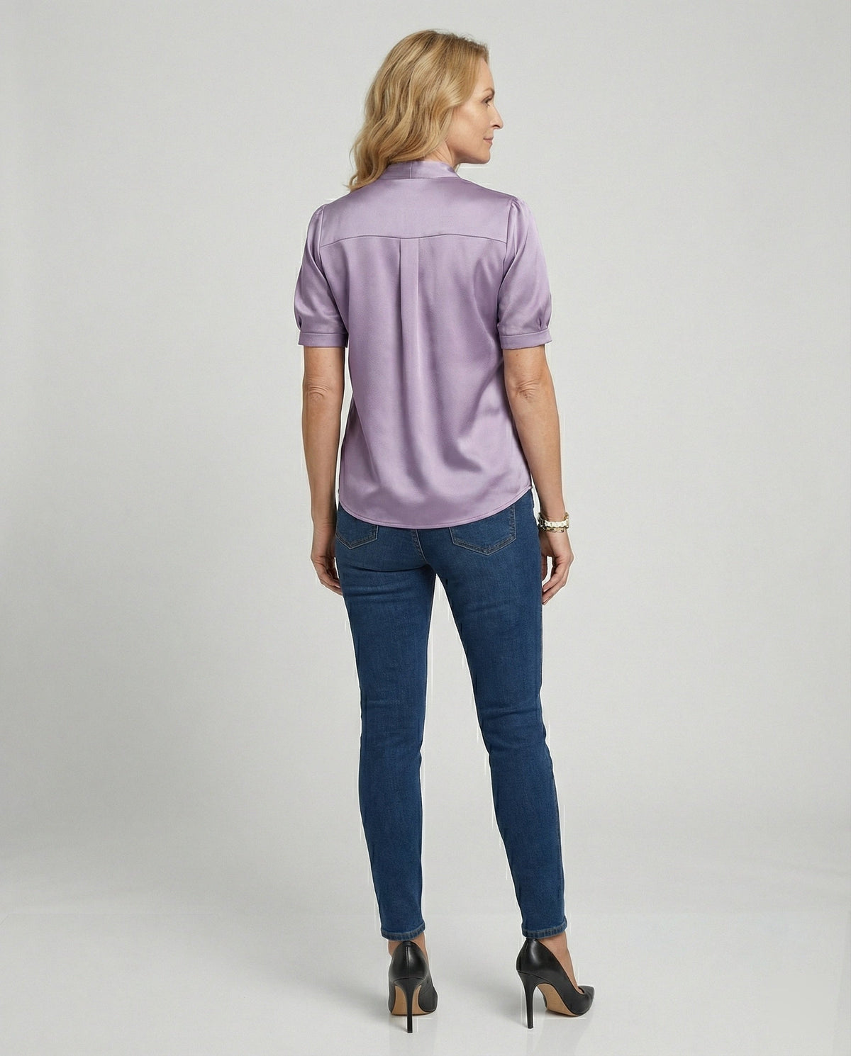 Satin Blouse Top Women with Tie Collar