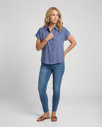 Short Sleeve Blouse Top Women with Crochet Accents