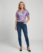 Satin Blouse Top Women with Tie Collar