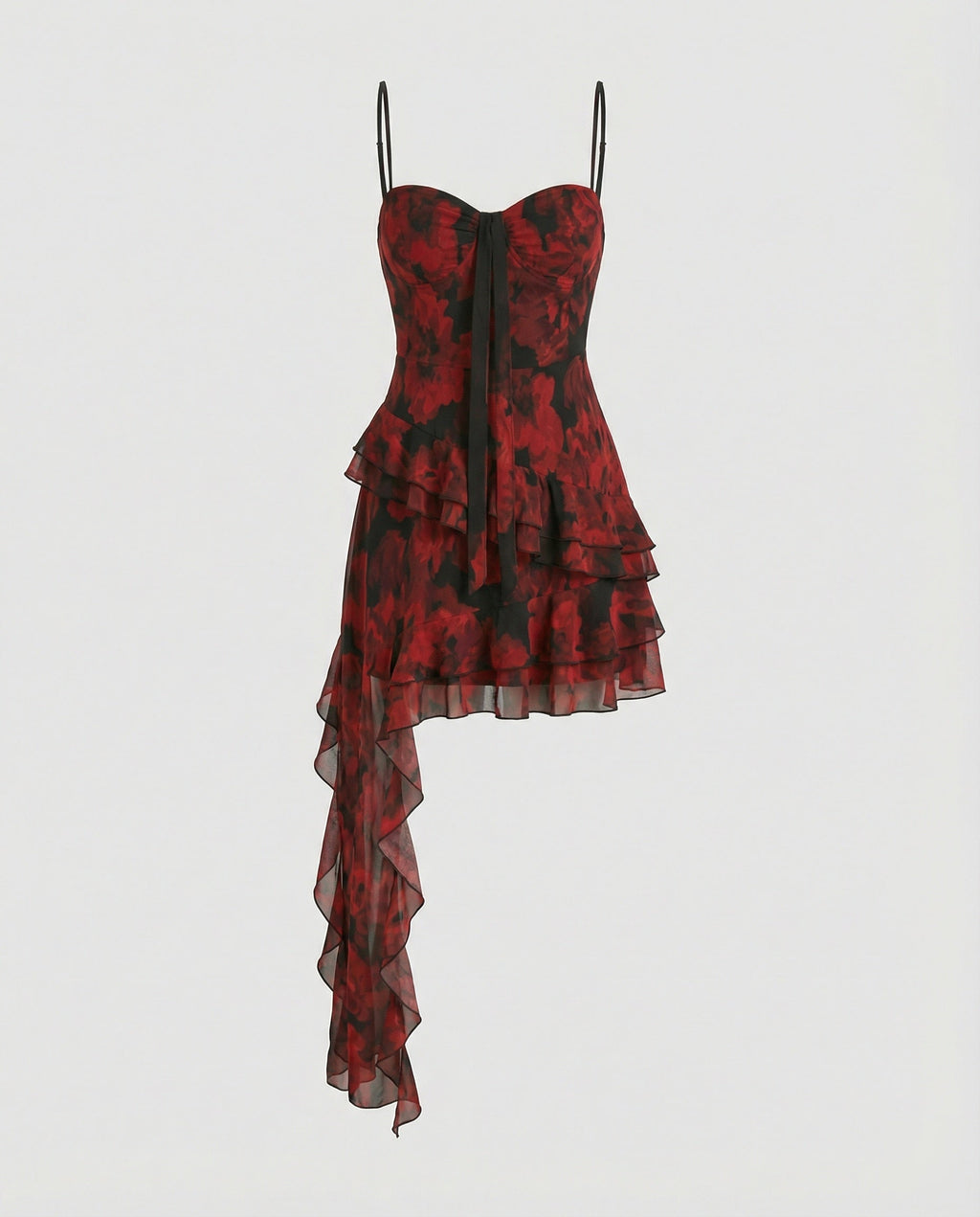 Women Playful Mini Dress with Asymmetrical Cut and Exciting Floral Design