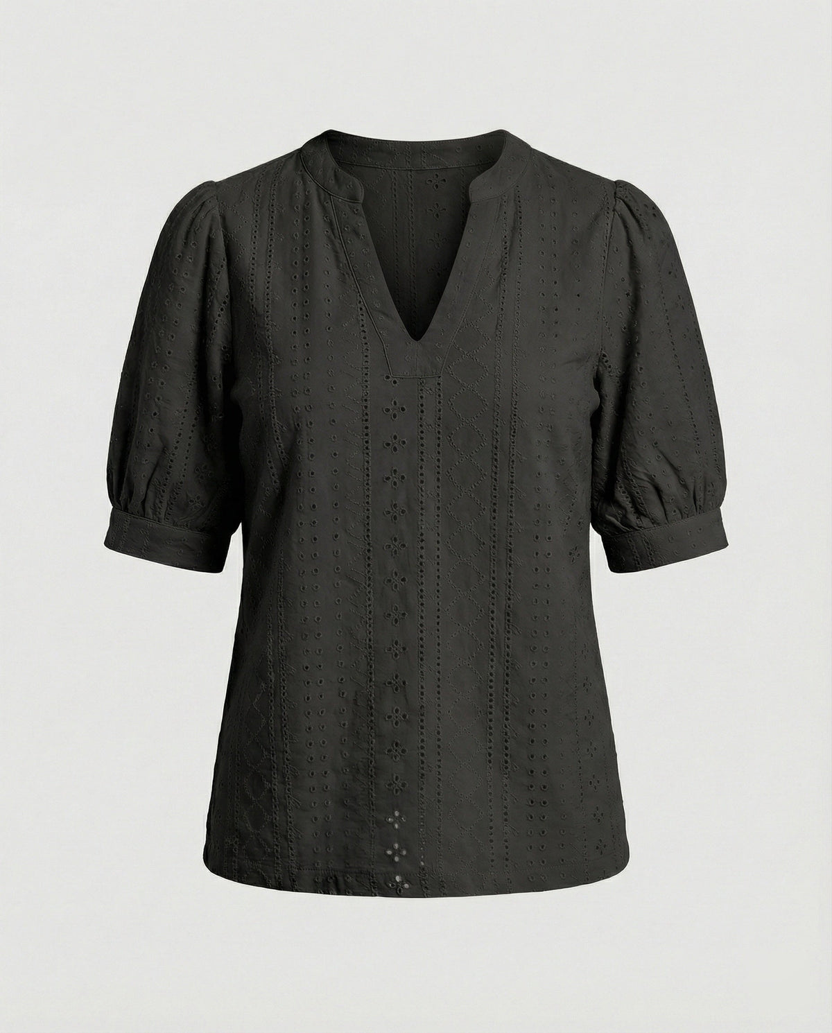 Ladies Lace Embroidery Blouse Top with Puff Sleeves