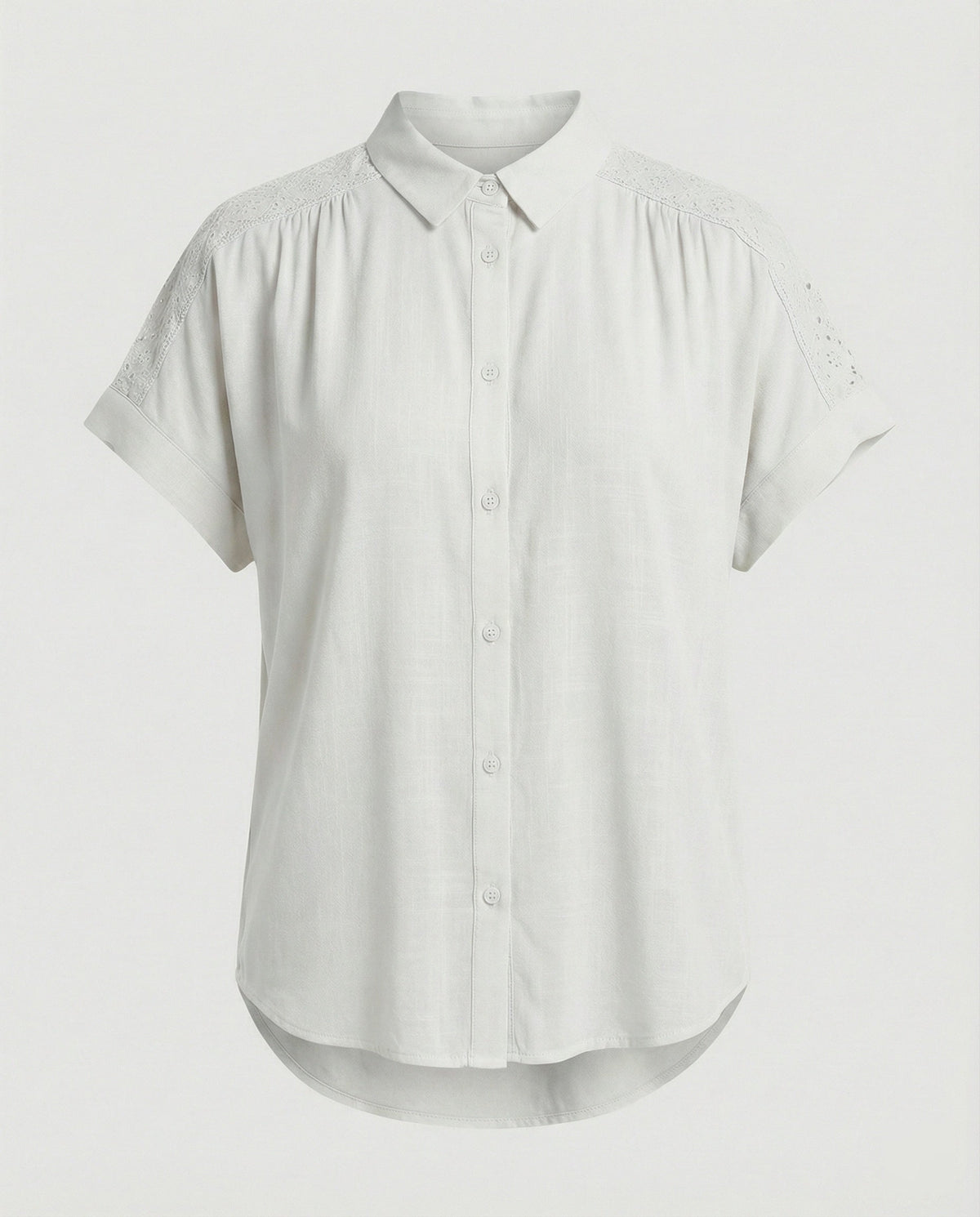Short Sleeve Blouse Top Women with Crochet Accents