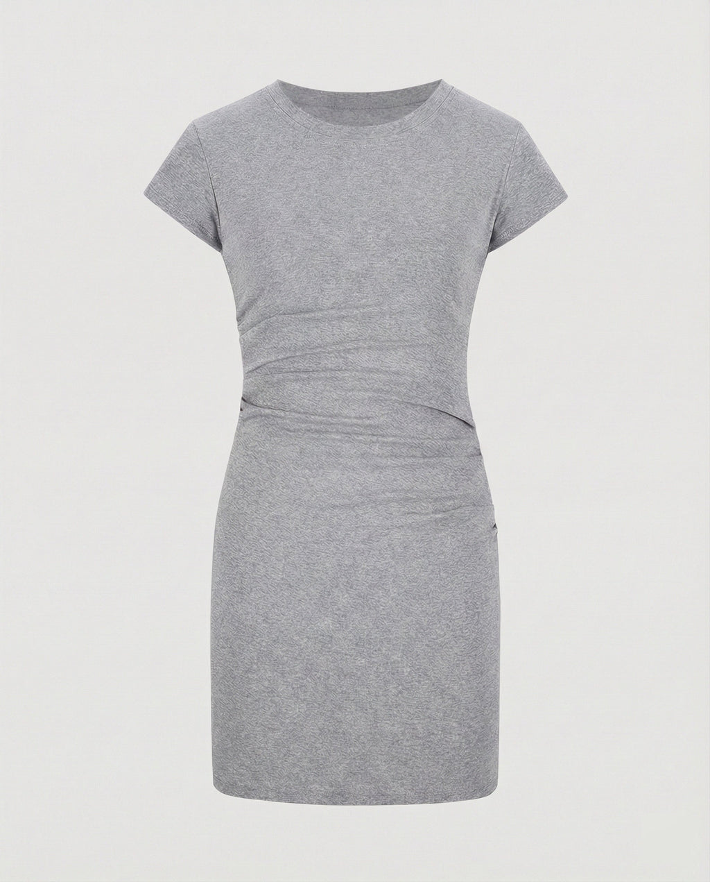 Figure-hugging mini dress with round neck and gathers for summer