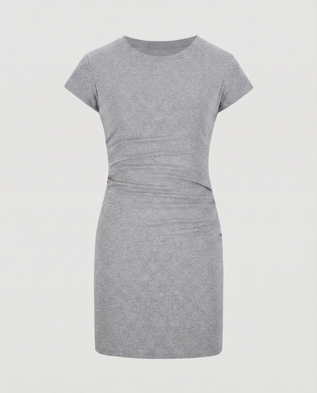 Figure-hugging mini dress with round neck and gathers for summer