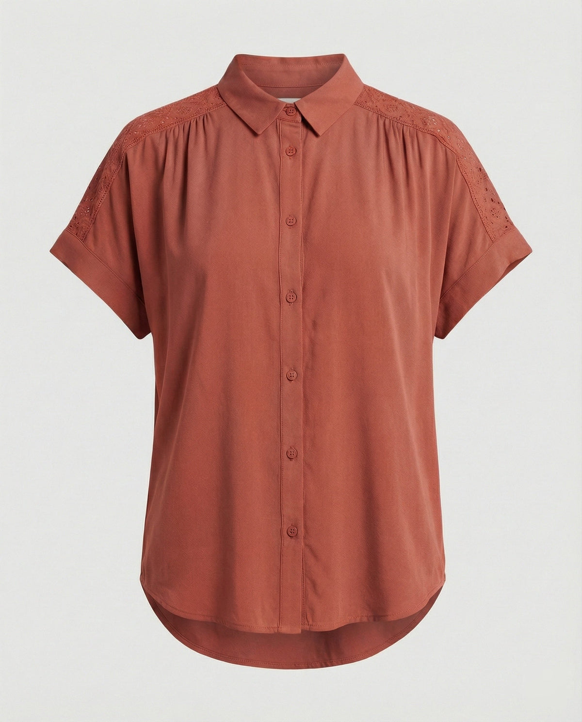 Short Sleeve Blouse Top Women with Crochet Accents