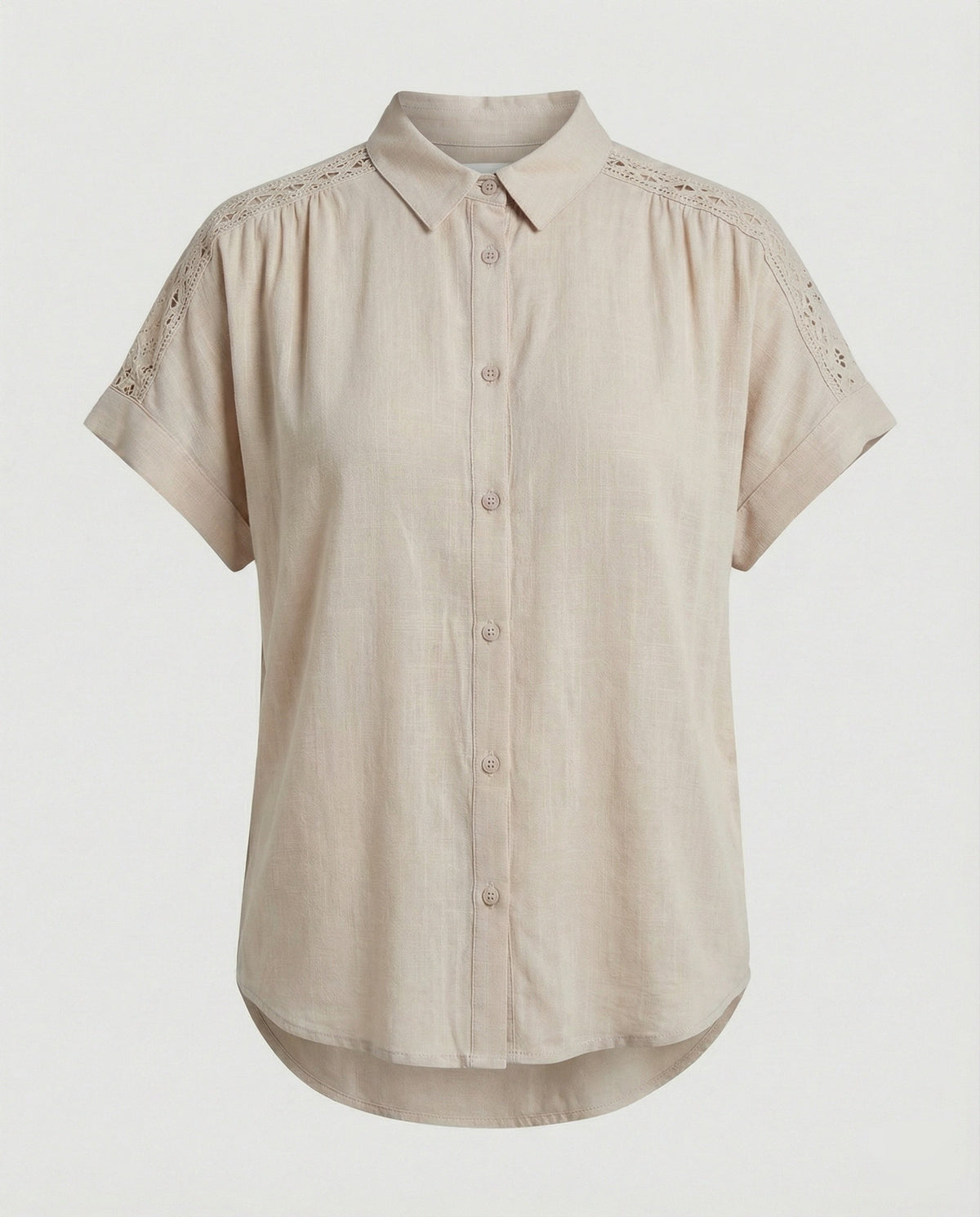 Short Sleeve Blouse Top Women with Crochet Accents